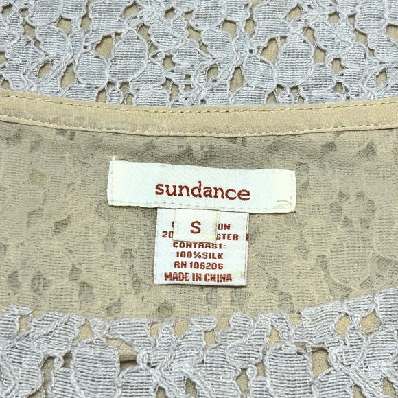 Sundance Suzette Lace & Colorful Printed Silk Sleeve Mixed Media Blouse Size S - Picture 2 of 6